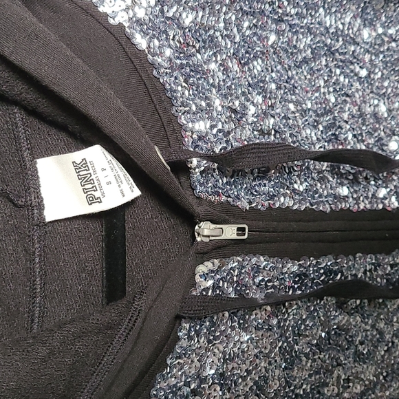 PINK Victoria's Secret Black Silver Sequin Bling Hoodie - Picture 2 of 7